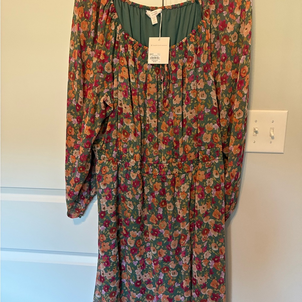 LC Lauren Conrad Emerald Green Floral Maxi with Pink & Orange Blooms